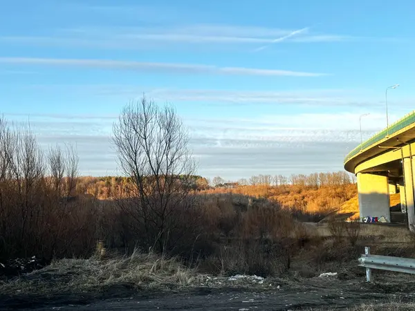 Romashkovo, Rusya. 1 Mart 2025. Köprünün altındaki bölgenin görüntüsü. Yüksek kalite fotoğraf