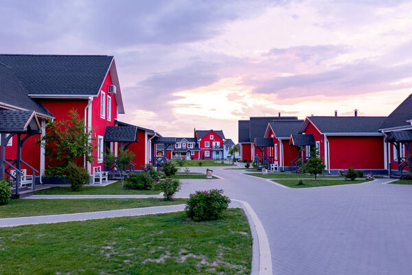 View of the Fishing Village during sunset hours. Fishing Village, Ryazan, Russia, June 6, 2024. High quality photo