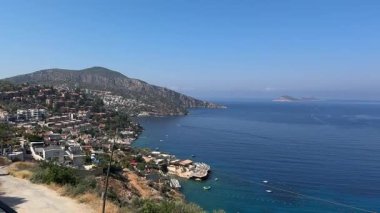 Güzel deniz manzarası ve Kas şehri manzarası, Türkiye, video. Yüksek kaliteli FullHD görüntüler