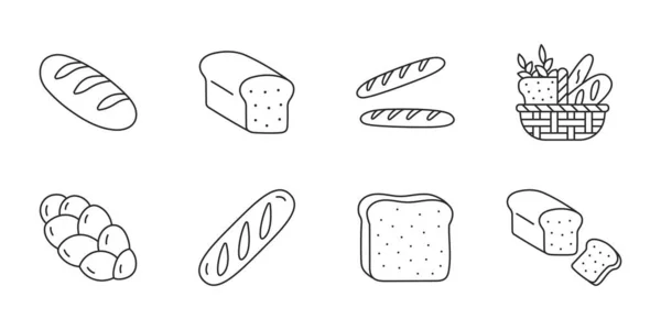 面包涂鸦插图包括图标 烘焙产品的细线艺术 可编辑的中风 — 图库矢量图片