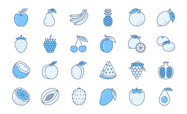 Illustrazione Scarabocchi Frutta Bacche Tra Cui Icone Fragola Mela Ananas — Vettoriale Stock