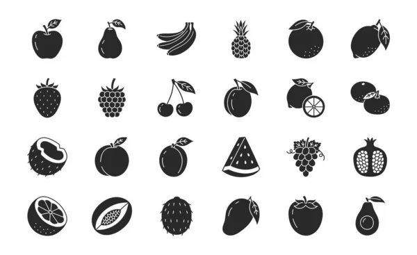 水果和浆果涂鸦 包括扁平图标 关于健康有机食品的色彩斑斓的轮廓艺术 — 图库矢量图片
