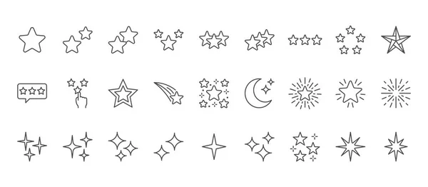 Ikony Čáry Hvězd Nastaveny Hodnost Kvalita Oblíbená Jasný Ohňostroj Pád — Stockový vektor