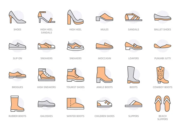 Shoe Line Icon Set High Heels Sandal Cowboy Boots Hiking — Stock Vector