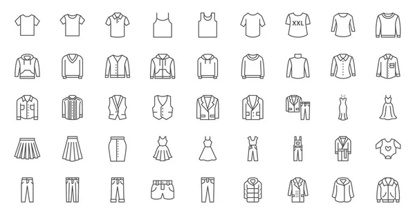 Ensemble Icônes Ligne Vêtements Sweat Shirt Sweat Capuche Pull Maillot — Image vectorielle