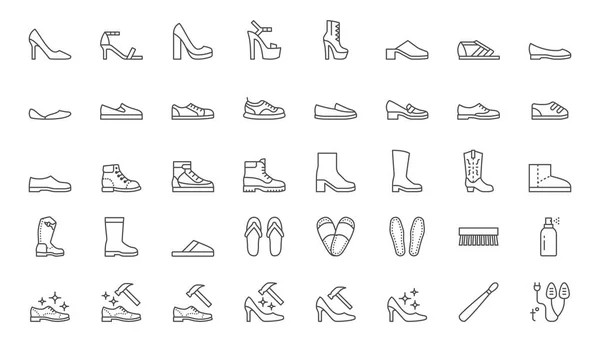 Conjunto Iconos Línea Zapatos Sandalia Tacón Alto Botas Vaquero Calzado — Archivo Imágenes Vectoriales