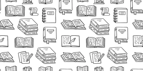 Patrón Sin Costura Libros Con Ilustración Garabatos Educación Literaria Literatura Ilustraciones de stock libres de derechos