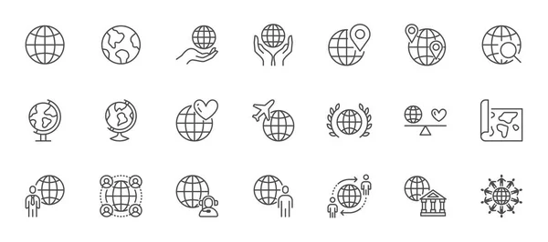Conjunto Iconos Línea Globe Mapa Pin Planeta Tierra Negocios Globales Vectores de stock libres de derechos