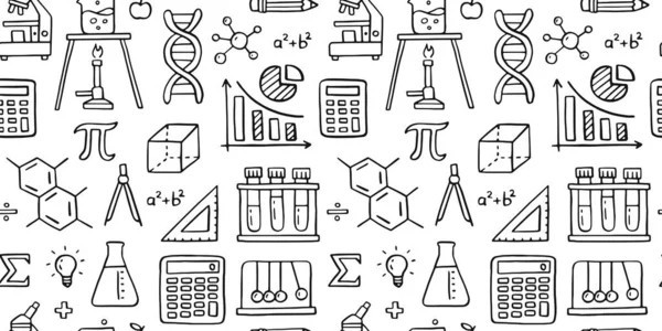 Educación Doodle Patrón Sin Fisuras Línea Ciencia Dibujado Mano Elementos Ilustración de stock
