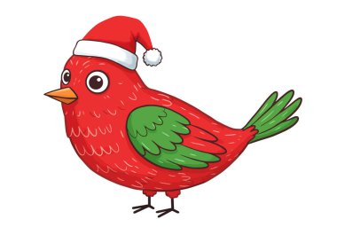 Noel kuş klipsi sanatı. Bu şirin ve neşeli bir karikatür. Noel kuşu tırmanışı, illüstrasyon ve tasarım öğesi. Tatil süslemeleri, kartlar ve hediyeler için mükemmel..
