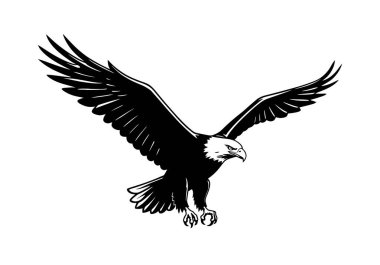 Kartal siyah beyaz klip sanatı. Bu bölümde güçlü bir siyah-beyaz kartal tasviri var, bir güç ve özgürlük sembolü, vatansever tasarımlar için mükemmel ve daha fazla.