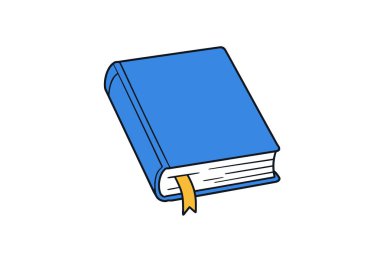 Mavi Kitap Clipart. Sarı kitap ayracı olan mavi bir kitap. Vektör illüstrasyon tasarımı.