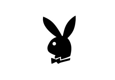 Playboy Tavşan Kesme Sanatı. Ünlü Playboy tavşan logosu, papyonlu bir tavşan kafasının siyah silueti. Vektör illüstrasyon tasarımı.