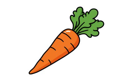 Turuncu Havuç Clipart. Kocaman bir gülümsemesi ve yeşil yapraklı bir bluzu olan neşeli, çizgi film havucu. Vektör illüstrasyon tasarımı.