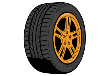 Araba Lastiği Clipart. Bu resim turuncu alaşımlı tekerlekli bir araba lastiğini gösteriyor. Çizim tasarımı.