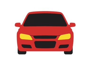 Clip Art Otomotiv. Bu görüntü, sarı farları ve siyah pencereleri olan kırmızı bir arabayı gösteriyor. Çizim tasarımı.