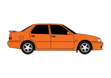 Otomatik Klip Sanatı. Bu görüntü yan görüntüde turuncu bir araba gösteriyor. Çizim tasarımı.
