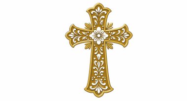 Güzel Cross Clipart. Bu resim karmaşık çiçek desenleriyle süslü bir haç gösteriyor. Çizim tasarımı.