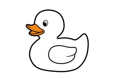 Rubber Duck Line Sanat. Bu resim, turuncu gagalı ve mor gözlü lastik bir ördeğin basit bir çizimini gösteriyor. Çizim tasarımı.