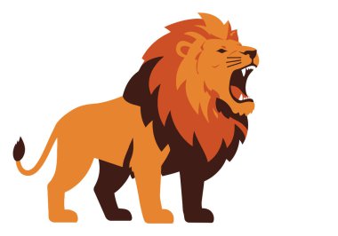 Aslan kükremesi sanatı. Turuncu ve kahverengi tonlarında ayrıntılı yelesi olan kükreyen bir aslan. Çizim tasarımı.