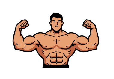 Klip sanatı güçlü adam. Kaslı bir adam kaslarını kasıyor ve yüzü bulanık. Çizim tasarımı.
