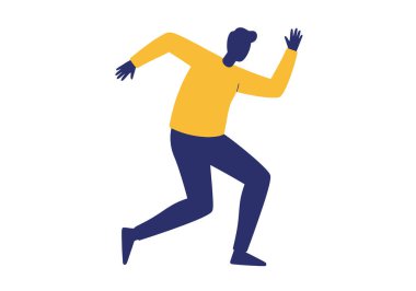 Dans eden adam Clipart. Sarı gömlekli ve mavi pantolonlu bir kişi dans pozunda tasvir edilir. Çizim tasarımı.