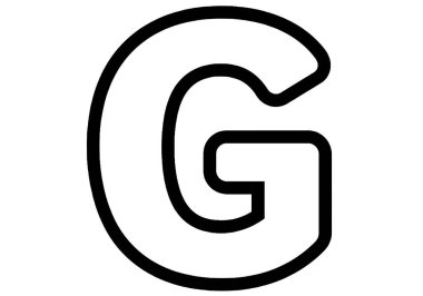 G harfi siyah beyaz. Bu resim beyaz arkaplandaki G harfinin koyu siyah ana hatlarını gösteriyor. Çizim tasarımı.