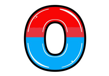 Büyük harf O Clipart. Bu resim kırmızı ve mavi yarımlara bölünmüş büyük harf 'O' yu gösteriyor. Çizim tasarımı.