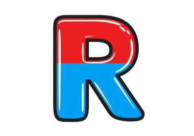 Büyük harf R Clipart. Görüntü, büyük harf olan 'R' yi yatay olarak kırmızı ve mavi yarım olarak gösteriyor. Çizim tasarımı.