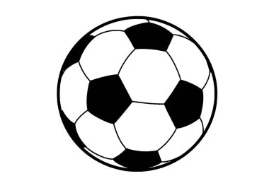 Siyah ve beyaz futbol klip sanatı. Bu resim siyah ve beyaz beşgen ve altıgenli klasik bir futbol topunu gösteriyor. Çizim tasarımı.