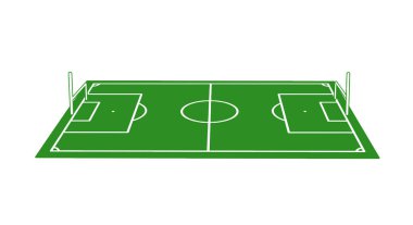 Klip sanatı futbol sahası. Bu resim beyaz işaretli ve kale direkli yeşil bir futbol sahasını gösteriyor. Çizim tasarımı.