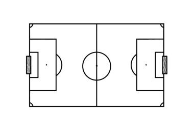 Futbol sahasının ana hatları. Bu resim, tüm standart işaretlerin olduğu bir futbol sahasının tepeden tırnağa görüntüsünü gösteriyor. Çizim tasarımı.