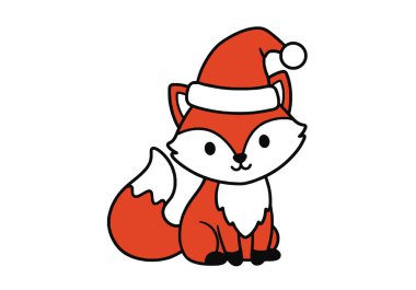 Noel Tilkisi Klibi. Noel Baba şapkası takan sevimli tilki. Tatil tasarımları için mükemmel. Çizim tasarımı.