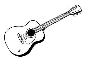 Black and white guitar clipart. Acoustic guitar with six strings and tuning pegs. Illustration design. clipart