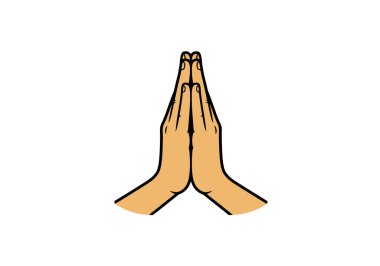 Namaste eller yukarı. Geleneksel bir selamlama ya da dua jesti olarak iki elini birbirine bastır. Çizim tasarımı.
