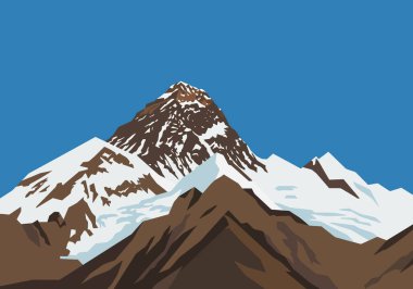 Everest Clipart çizim tasarımı. Açık mavi gökyüzüne karşı karla kaplı dağ zirvesi. Çizim tasarımı.