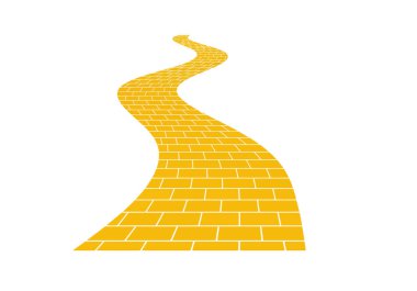 Sarı tuğla yola tırman. Beyaz arka planda dolambaçlı sarı tuğlalı bir yol. Çizim tasarımı.
