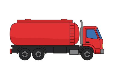 Tank kamyonu tırı. Bu görüntü, yan tarafında merdiven ve silindirik bir tankı olan kırmızı bir tankı gösteriyor. Çizim tasarımı.