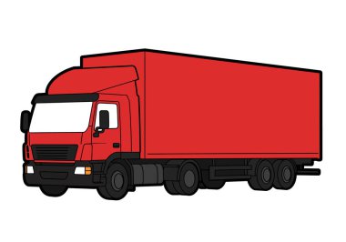 Tırmanış kamyonu. Bu görüntü büyük bir kargo alanı olan kırmızı bir karavan gösteriyor. Çizim tasarımı.