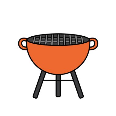 Bar BQ klip sanatı. Bu resim turuncu barbekü ızgarasını gösteriyor. Her iki tarafında da siyah ızgara ve sapları var. Çizim tasarımı.