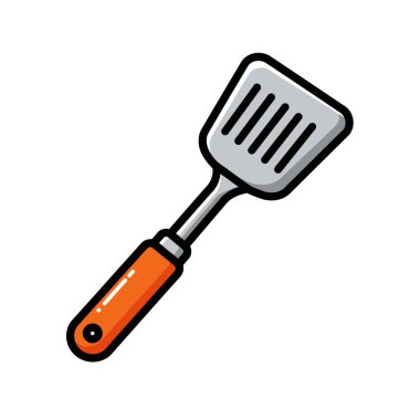 Izgara spatula klipsi sanatı. Bu resim turuncu saplı ve dekolteli metal başlı bir spatula gösteriyor. Çizim tasarımı.