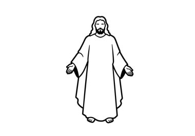 Aman Tanrım, LDS Clipart. İsa açık kollar ve dalgalı cübbelerle tasvir edilir. Çizim tasarımı.
