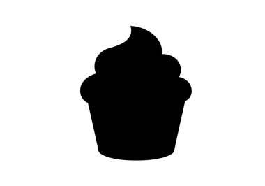 Cupcake siluet klipsi. Kremalı siyah beyaz kek silueti. Çizim tasarımı.