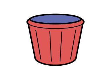 Cupcake yolcu gemisi. Bu resim, mavi kapaklı ve siyah hatlı kırmızı bir kek kapağı içeriyor. Fırın temaları için mükemmel. Çizim tasarımı.
