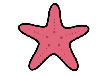Clipart yıldızı balığı. Bu resim, kollarında siyah çizgiler ve noktalı desenler olan pembe bir denizyıldızını gösteriyor. Çizim tasarımı.