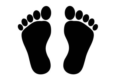 Clip Art Foot Print. Beyaz arka planda beş ayak parmaklı iki siyah ayak izi. Çizim tasarımı.