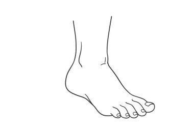 Foot Outline Clipart. Bu resim, insan ayağının beş parmaklı basit bir siyah taslağını gösteriyor. Çizim tasarımı.