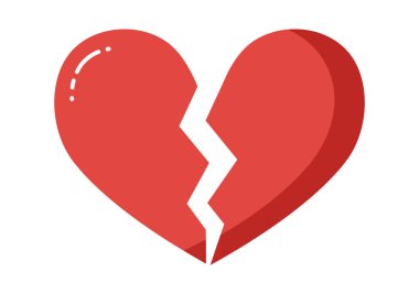 Kırık kalp klipsi sanatı. Siyah çizgileri olan kırmızı bir kalp, kalp kırıklığını ve duygusal acıyı simgeler. Çizim tasarımı.