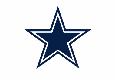 Dallas Kovboy yıldız klibi sanatı. Bu resim beyaz arkaplanda beyaz çizgili mavi bir yıldızı gösteriyor. Çizim tasarımı.