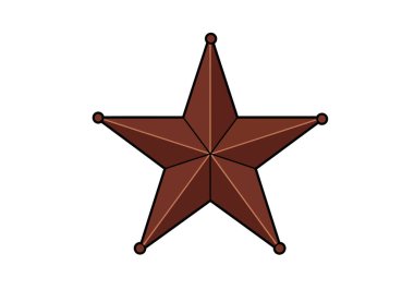 Batı yıldızı Clipart. Üç boyutlu efektli ve her noktada küçük daireler çizen kahverengi beş köşeli bir yıldız. Çizim tasarımı.
